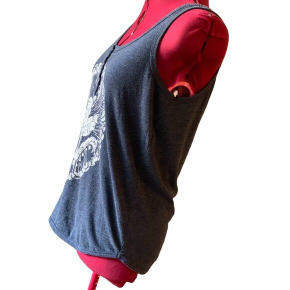 mySTYLE - Gray Tank Top with white flower print - banded neckline - Medium - Picture 3 of 8